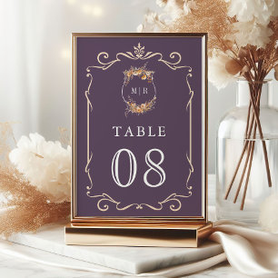 Herbst Wildblume Wappen Dusty Lila Hochzeit Tischnummer