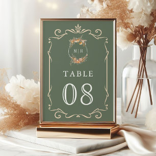 Herbst Wildblume Wappen Sage Green Wedding Tischnummer