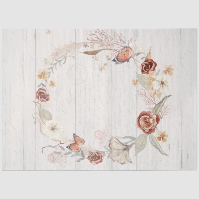 Herbst Wildblume Wreath Butterfly Pampas Dekoupage Seidenpapier (Vorderseite)