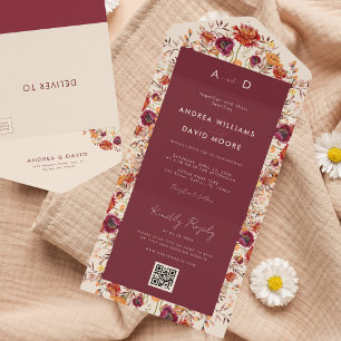 Herbst-Wildblumen-Herbst-QR-Code-RSVP-Hochzeit All In One Einladung