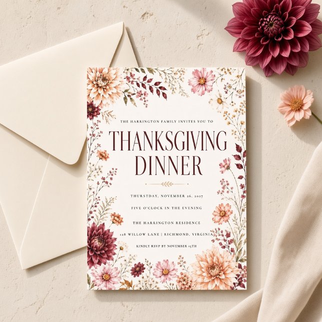 Herbst-Wildblumen-Thanksgiving-Dinner Einladung (Von Creator hochgeladen)