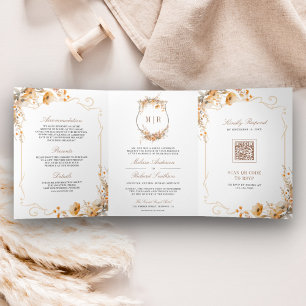 Herbst Wildblumen-Wappen QR-Code Hochzeit Dreifach Gefaltete Einladung