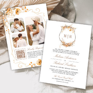 Herbst Wildblumen-Wappen QR-Code Hochzeit Einladung