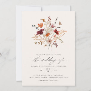 Herbst-Wildblumenstrauß Vintage-Hochzeit Einladung