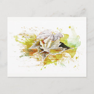 Herbst, Winter. Laub, Frost, Aquarell Postkarte