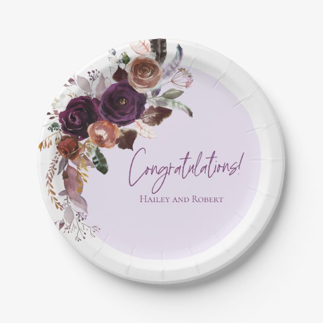 Herbst Winter Plum, Rosa und Gold Baby Dusche Pappteller (Vorderseite)