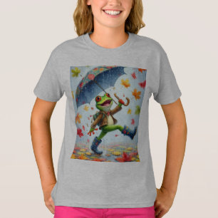 Herbst Witziger T - Shirt Frosch im Regen