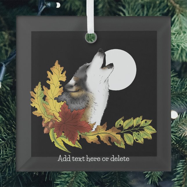 Herbst Wolf Heulender Mond Schwarz Ornament Aus Glas (Von Creator hochgeladen)