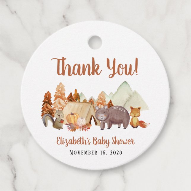 Herbst Woodland Animals Kinderdusche Danke Geschenkanhänger (Vorderseite)