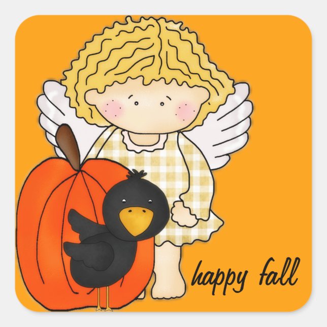 Herbstankgel mit Pumpkin & Crow - glücklicher Fall Quadratischer Aufkleber (Vorderseite)