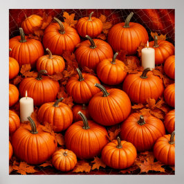 Herbstanordnung von Pumpkins mit Blätter Poster