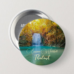 Herbstansicht des Erawan-Wasserfalls Thailand Button
