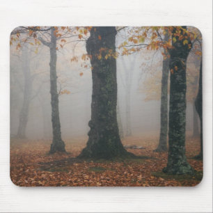Herbstansicht von nebligem Wald, Grandfather 2 Mousepad