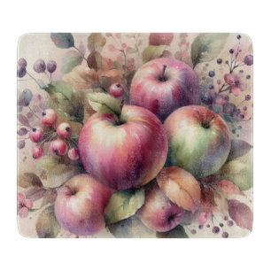 Herbstäpfel in Pastellfarben Aquarellmalerei  Schneidebrett