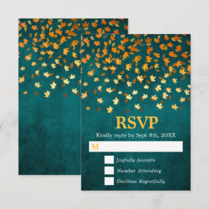 Herbstausgabe Gold und Aquamarine Grunge-Hochzeit RSVP Karte