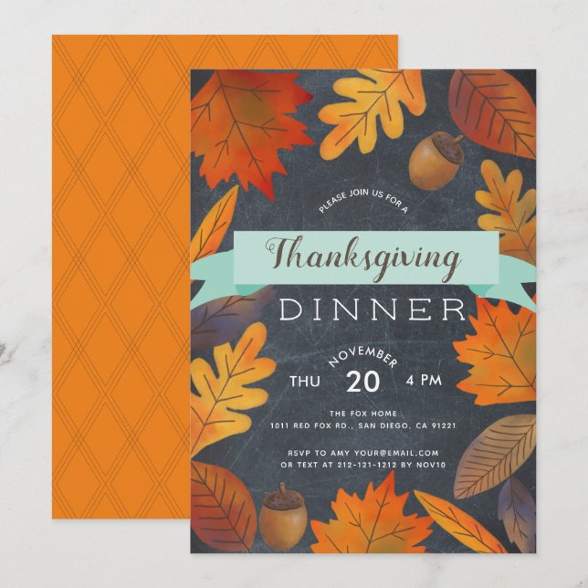 Herbstausgang ChalkboardThanksgiving-Dinner Einladung (Vorne/Hinten)