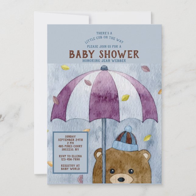 Herbstbär Babydusche Einladung (Vorderseite)