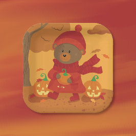 Herbstbär Halloween Quadratischer Papier-Teller Pappteller