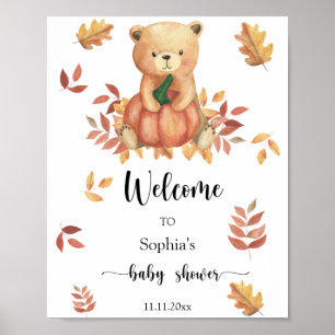 Herbstbär mit Kürbis - Willkommen Babyparty Poster