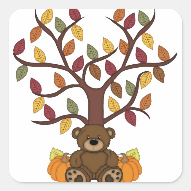 Herbstbärendesign Quadratischer Aufkleber (Vorderseite)