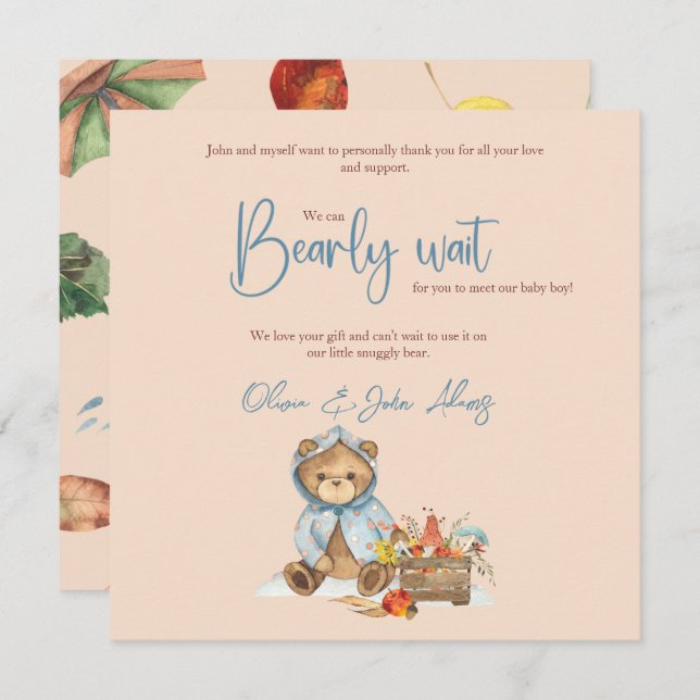 Herbstbärendusche Danke, Herbstbär Dankeskarte (Vorne/Hinten)