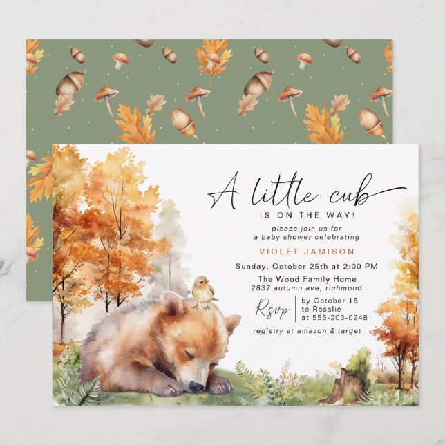 Herbstbärenkuppe | Niedliche Fall Forest Baby Dusc Einladung (Vorne/Hinten)