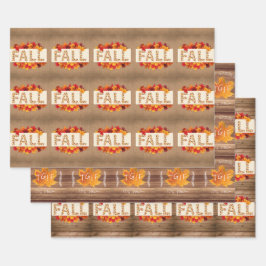 Herbstbauernhaus farbige Herbstblätter auf Burlap Geschenkpapier Set