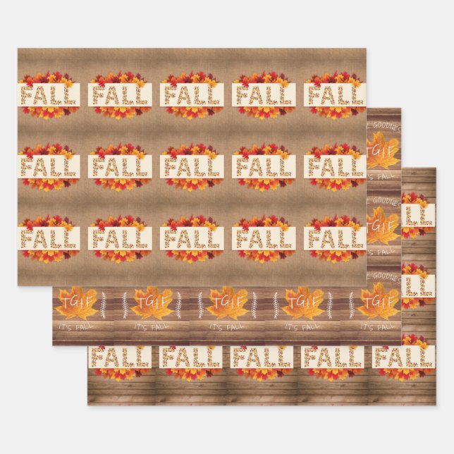 Herbstbauernhaus farbige Herbstblätter auf Burlap Geschenkpapier Set (Set)