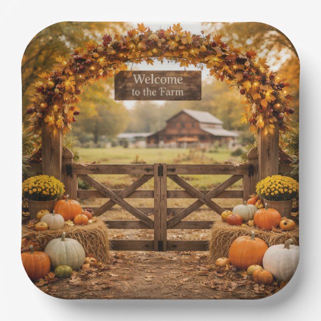 Herbstbauernhof Tor Pappteller (Vorderseite)