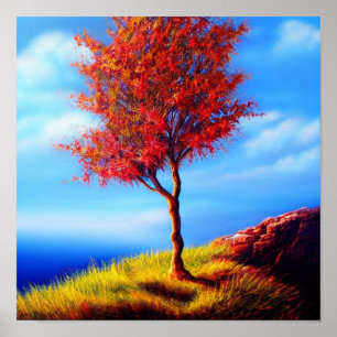 Herbstbaum auf einem Cliff Poster