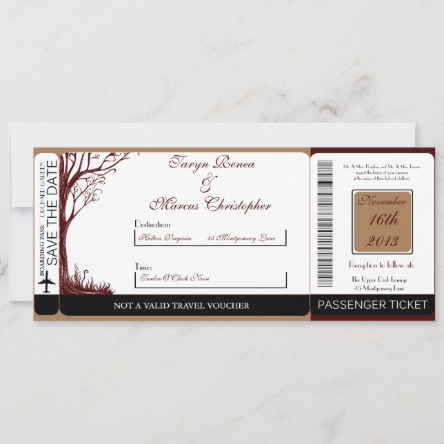 Herbstbaum Boarding Pass Einladung Hochzeit (Vorderseite)