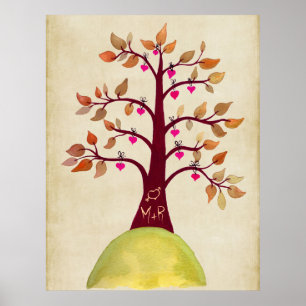 Herbstbaum-Hochzeitsmonogramm Poster
