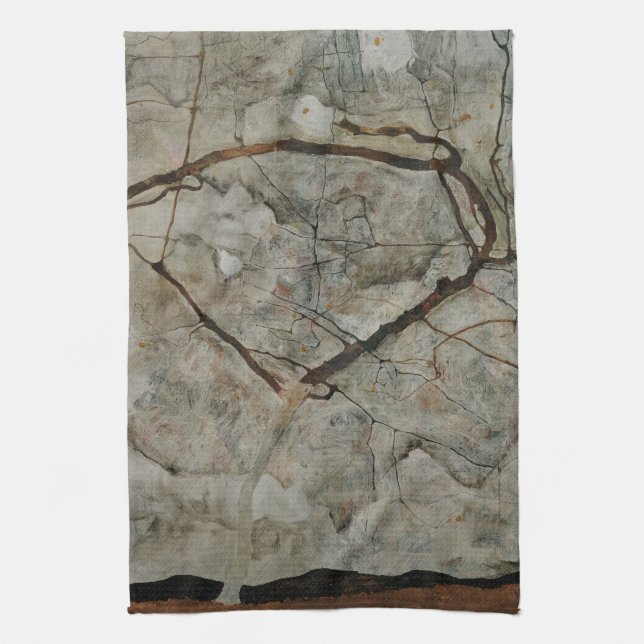 Herbstbaum in Bewegung von Egon Schiele Geschirrtuch (Vertikal)