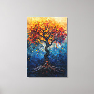 Herbstbaum-Mosaik-Geometrie-Glanz-Kunst Leinwanddruck