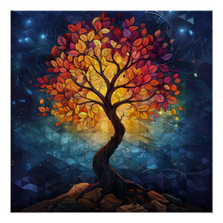 Herbstbaum-Mosaik geometrische Strahlkraft Poster