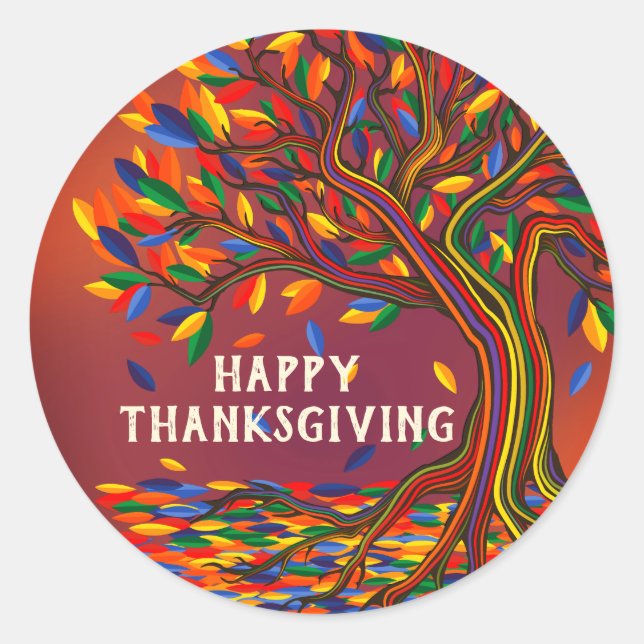 Herbstbaum Personalisiert glückliches Thanksgiving Runder Aufkleber (Vorderseite)