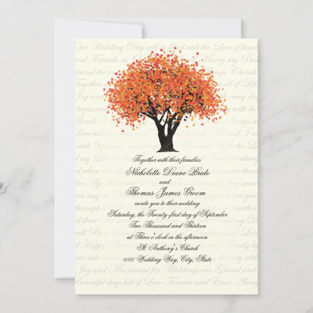 Herbstbaum tanzt Blooms Hochzeit Einladung (Vorderseite)