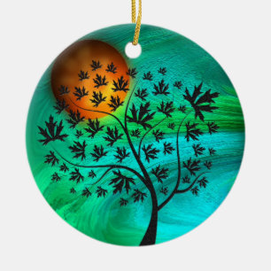 Herbstbaum und Ernte Mond Keramik Ornament