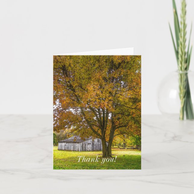 Herbstbaum und Stall painterly Dankeschön Karte (Vorderseite)