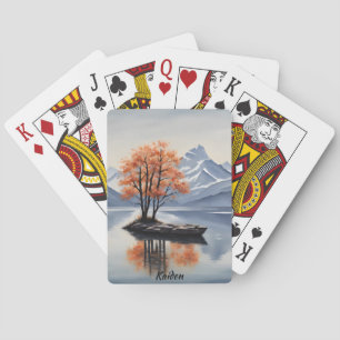 Herbstbäume auf einer Insel im Berg Spielkarten