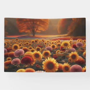 Herbstbäume/Feld mit Chrysanthemen Banner