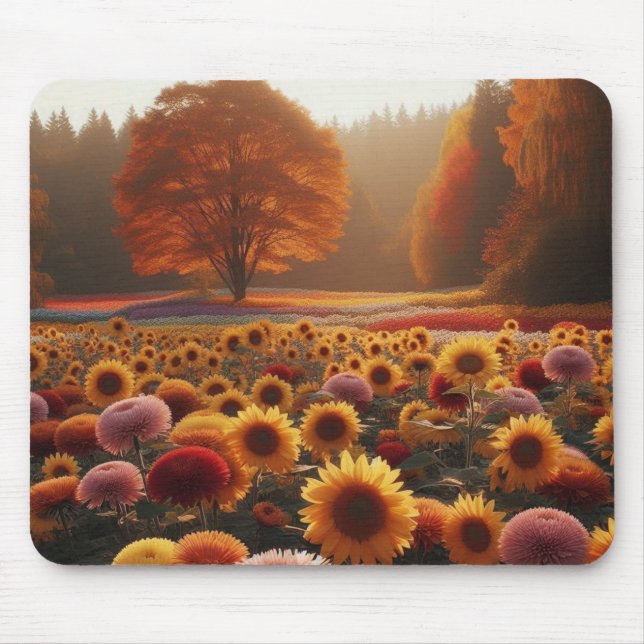 Herbstbäume/Feld mit Mäuse Mousepad (Vorne)