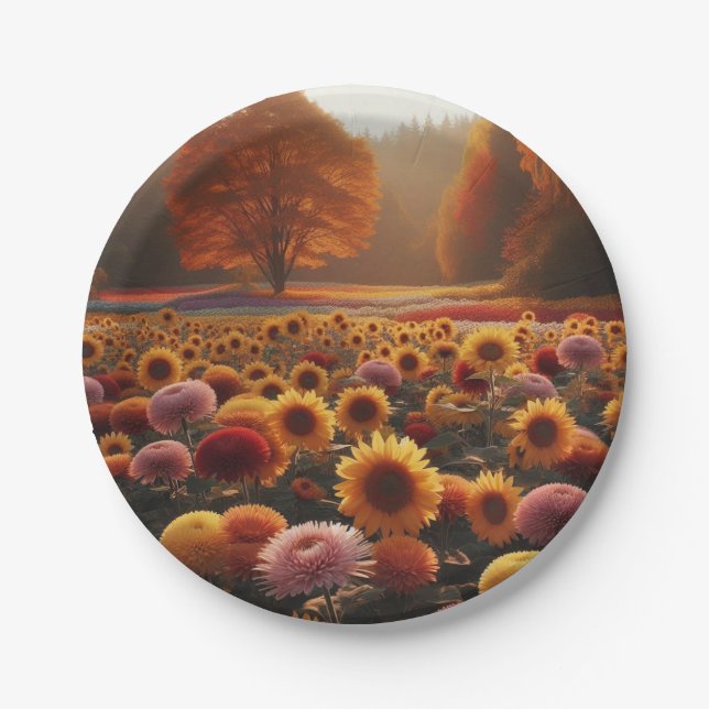 Herbstbäume/Feld mit Mäuse Pappteller (Vorderseite)
