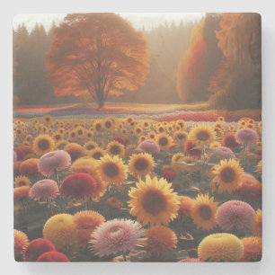 Herbstbäume/Feld mit Mäuse Steinuntersetzer
