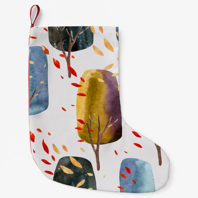 Herbstbäume: Handgemalte Wasserfarbe Nahtlos Kleiner Weihnachtsstrumpf (Vorderseite)