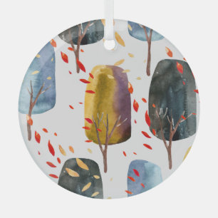 Herbstbäume: Handgemalte Wasserfarbe Nahtlos Ornament Aus Glas