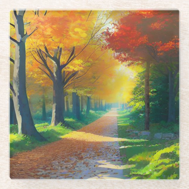 Herbstbäume im Wald- Glasuntersetzer (Vorderseite)