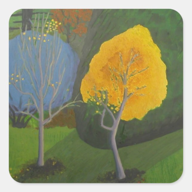 Herbstbäume Quadratischer Aufkleber (Vorderseite)