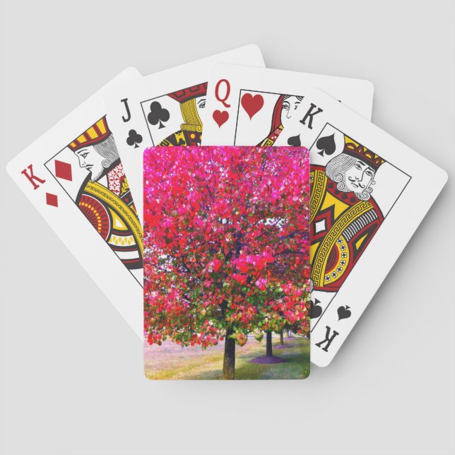 Herbstbäume rosa Blätter impressionistische Bäume Spielkarten (Rückseite)