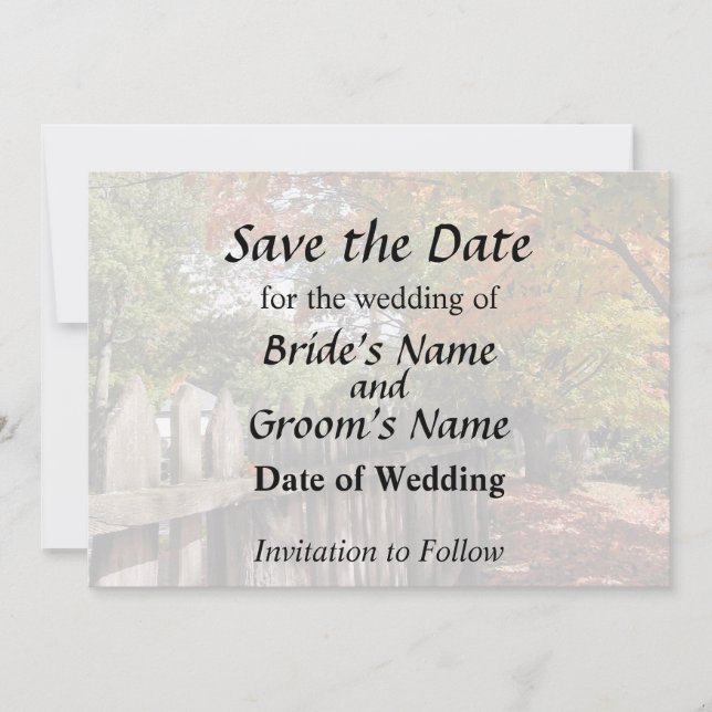 Herbstbäume und Lattenzaun Save The Date (Vorderseite)